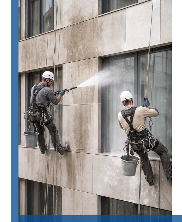 Послестроительная мойка фасада промышленным альпинизмом в Алексине