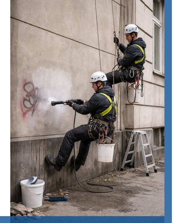 Удаление граффити с фасада в Алексине от 4945 р. | ВЫСОТНИК-Лкс