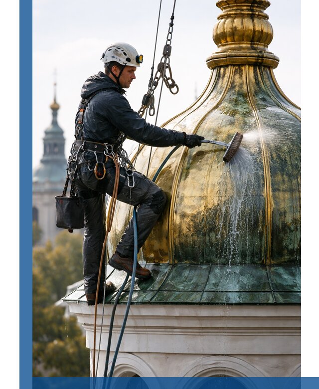 Профессиональная мойка куполов и шпилей высотными альпинистами в Алексине