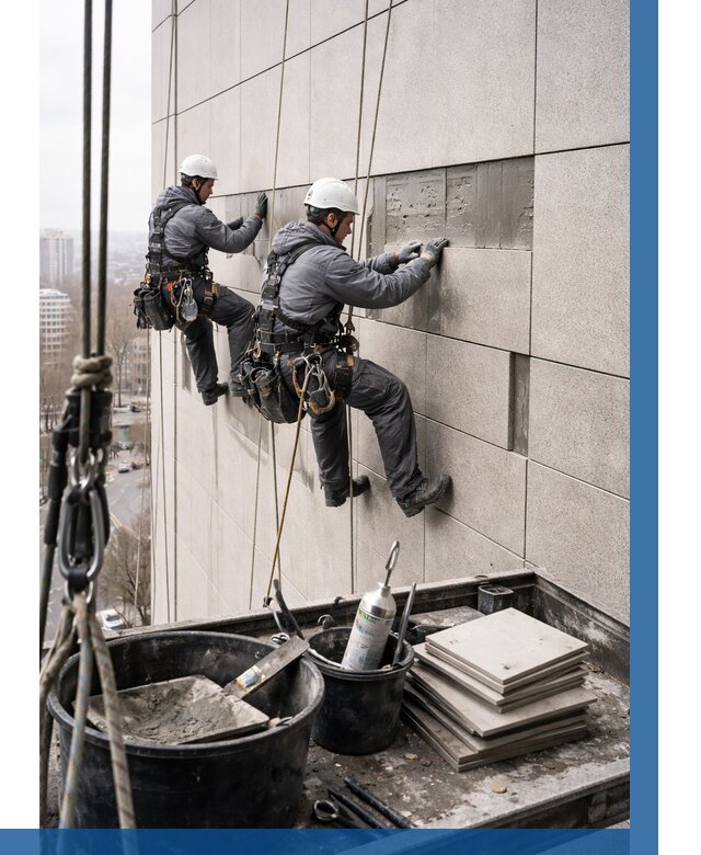 Ремонт фасада из керамогранита в Алексине от 2747 р. | ВЫСОТНИК-Лкс