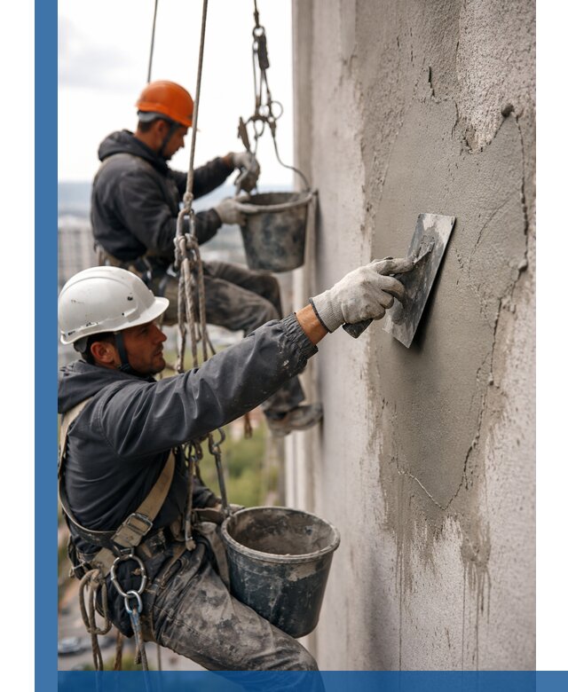 Штукатурка фасада на высоте в Алексине профессиональные работы