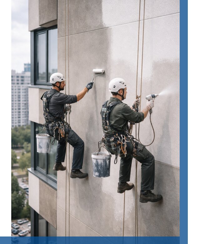 Покраска фасада альпинистами в Алексине от 330 р. | ВЫСОТНИК-Лкс