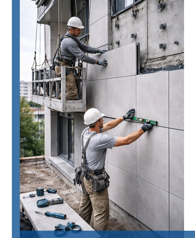 Монтаж керамогранита на фасад в Алексине под ключ с гарантией качества