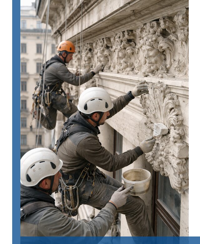 Реставрация фасадной лепнины с высотными работами в Алексине