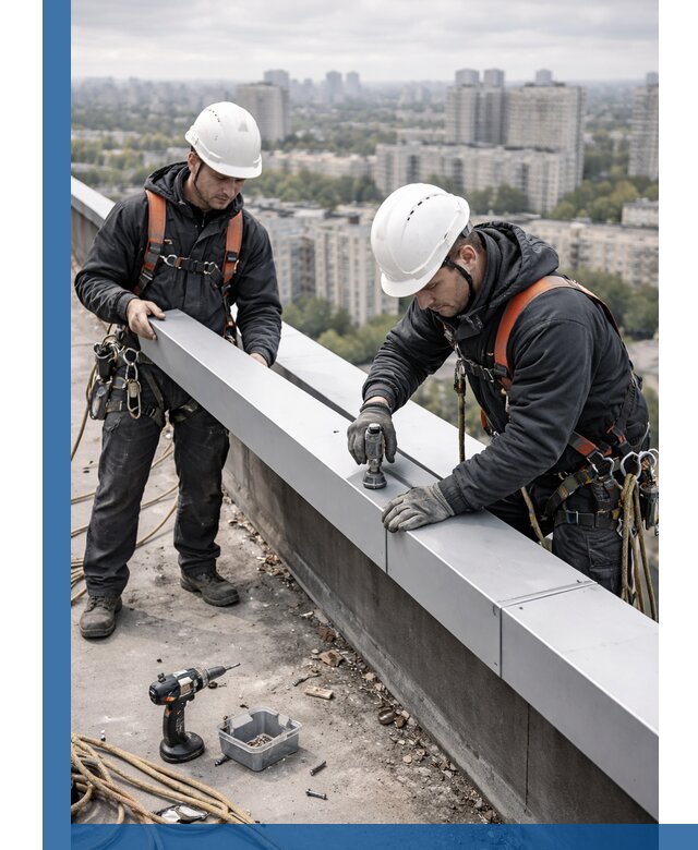 Монтаж парапетных крышек и ограждений кровли в Алексине