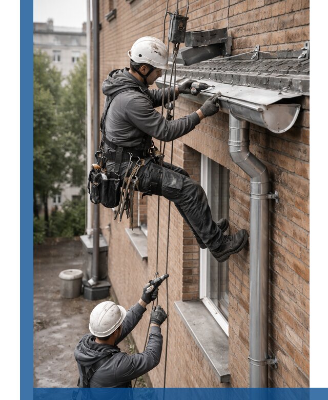 Монтаж водосточной системы на здании в Алексине под ключ