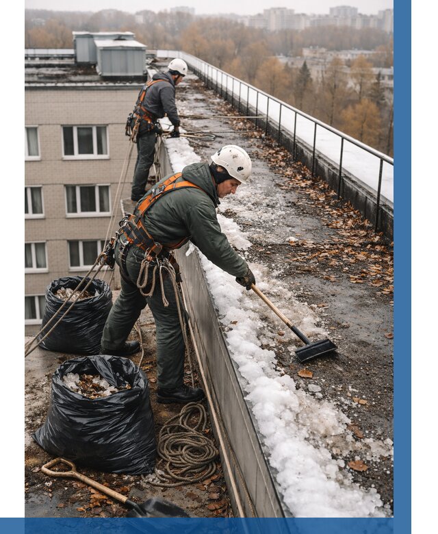 Очистка кровли по периметру в Алексине от 604 р. | ВЫСОТНИК-Лкс