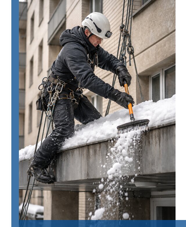 Очистка козырьков от снега в Алексине круглогодично безопасно