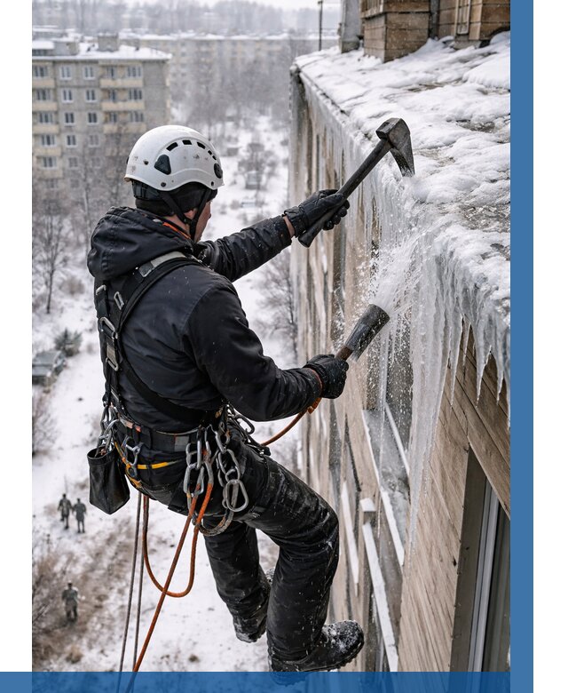 Сбивание сосулек с крыши в Алексине по цене от 4945 р. | ВЫСОТНИК-Лкс