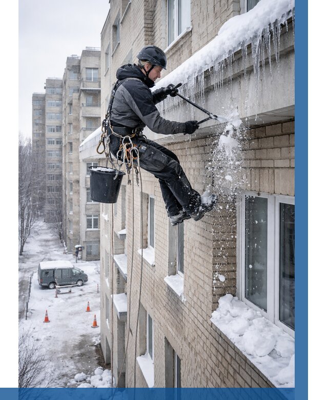 Удаление наледи с карнизов в Алексине от 385 р. | ВЫСОТНИК-Лкс