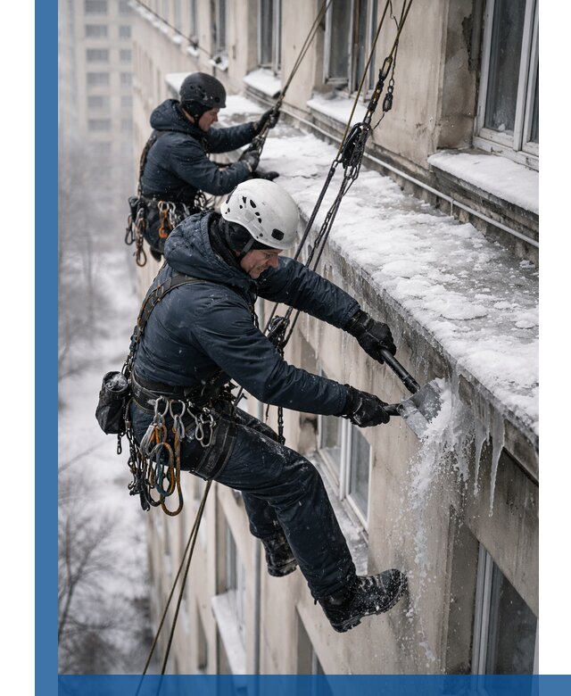 Удаление наледи и сосулек с карнизов в Алексине профессионально