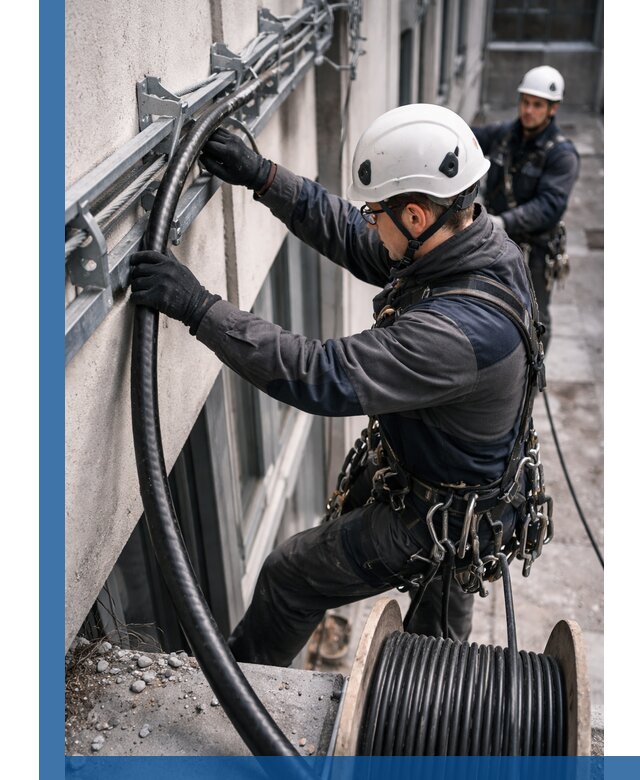 Протяжка кабеля питания на высоте в Алексине с гарантией безопасности и качества