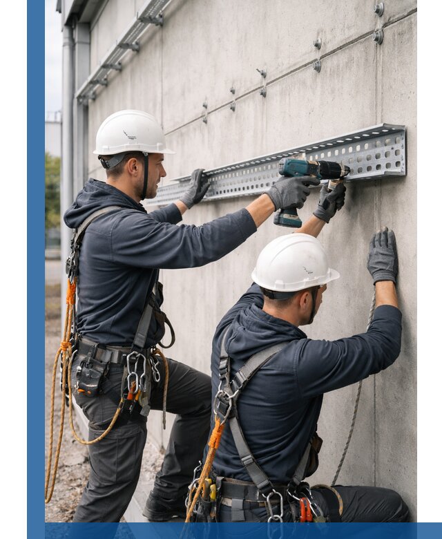 Монтаж кабельных лотков на фасаде зданий в Алексине с гарантией