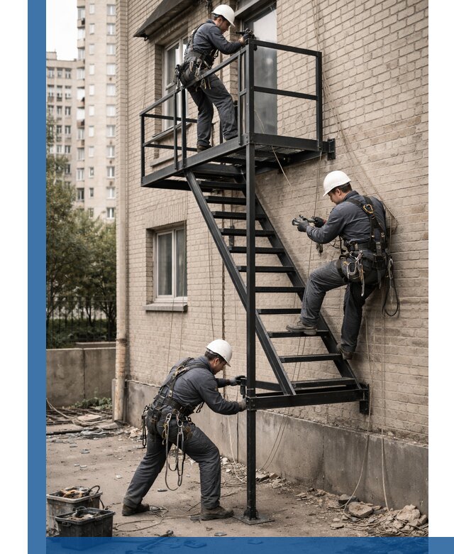 Монтаж пожарной лестницы в Алексине, установка и крепление