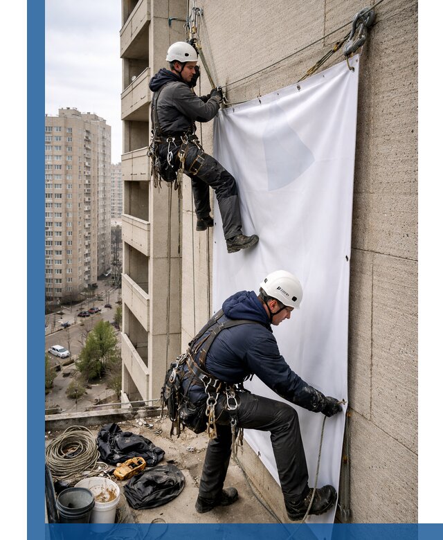 Профессиональный монтаж баннеров на фасаде в Алексине
