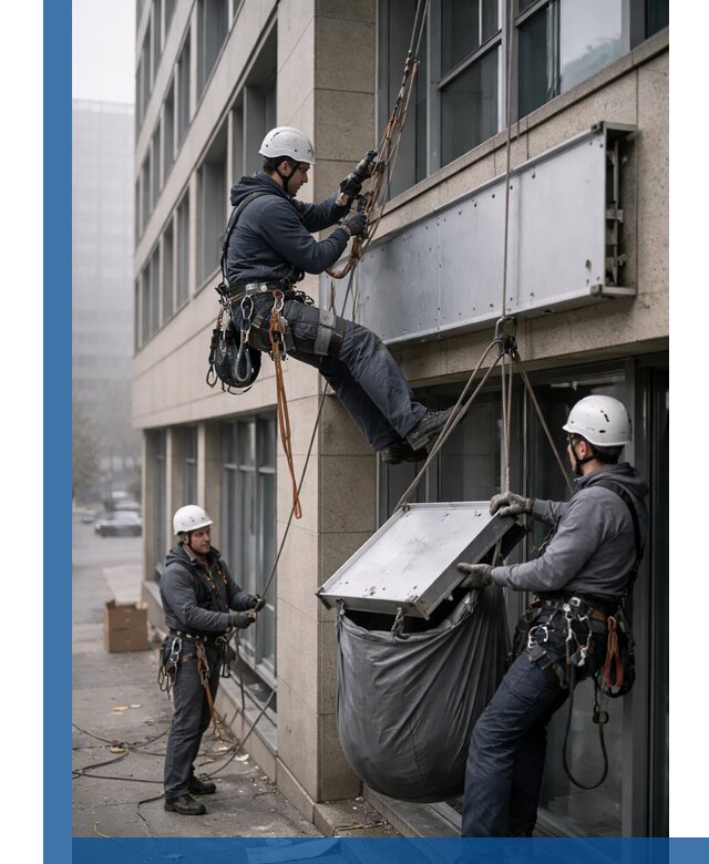 Демонтаж рекламной вывески с высотными работами в Алексине