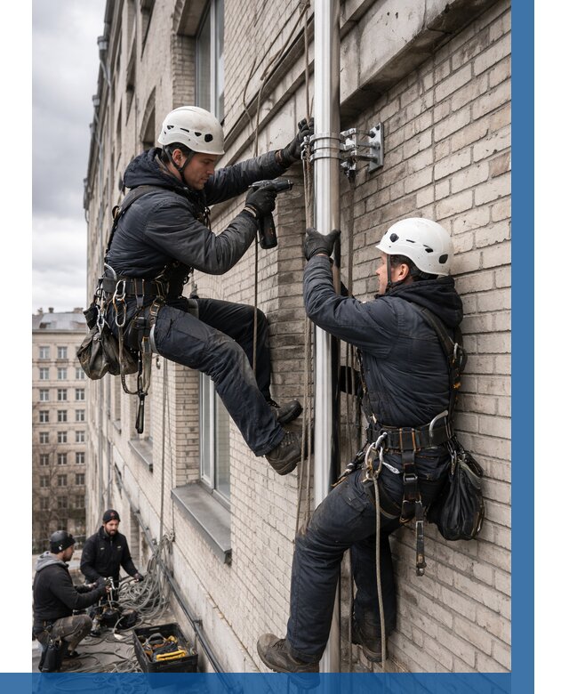 Монтаж флагштока на здании в Алексине от 7142 р. | ВЫСОТНИК-Лкс