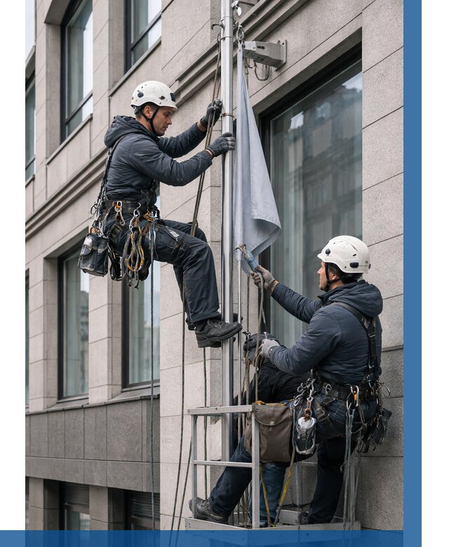 Установка флагов на фасаде в Алексине от 4945 р. | ВЫСОТНИК-Лкс