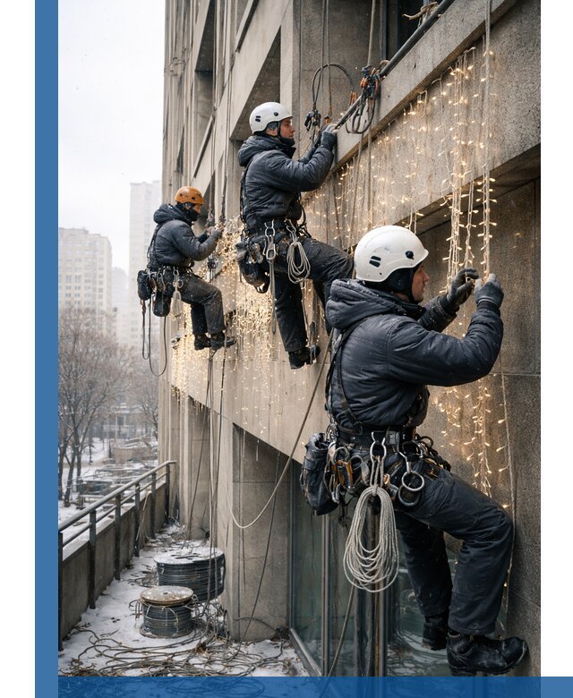 Монтаж новогодней иллюминации и украшение фасадов в Алексине