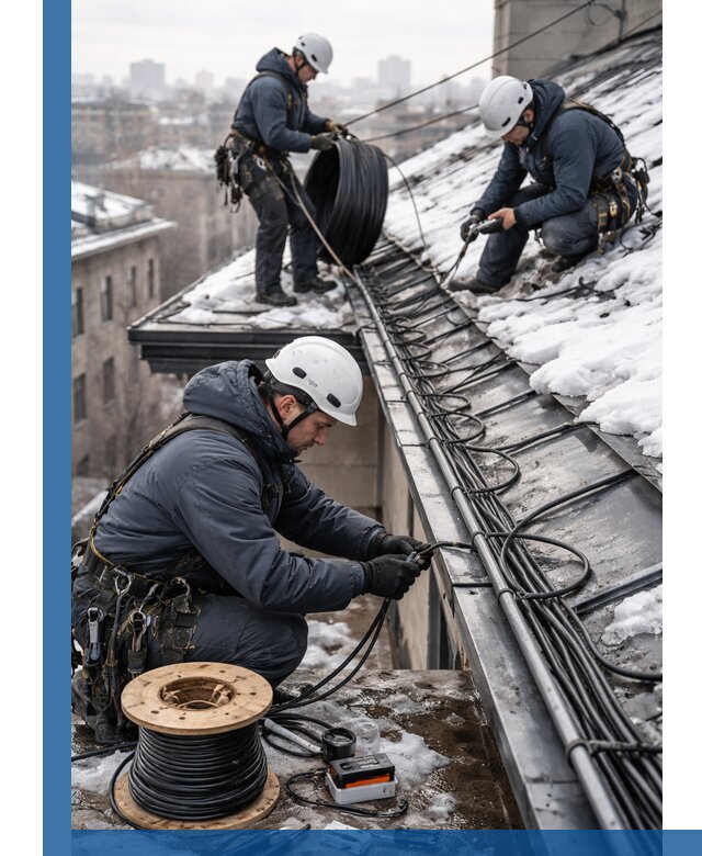 Монтаж греющего кабеля на кровле в Алексине под ключ