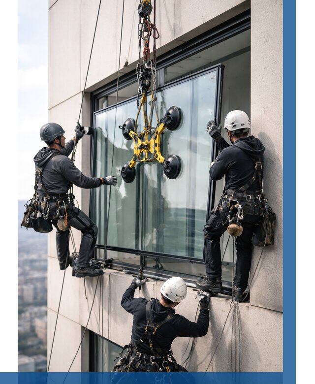 Монтаж стеклопакетов на высоте в Алексине от 3516 р. | ВЫСОТНИК-Лкс