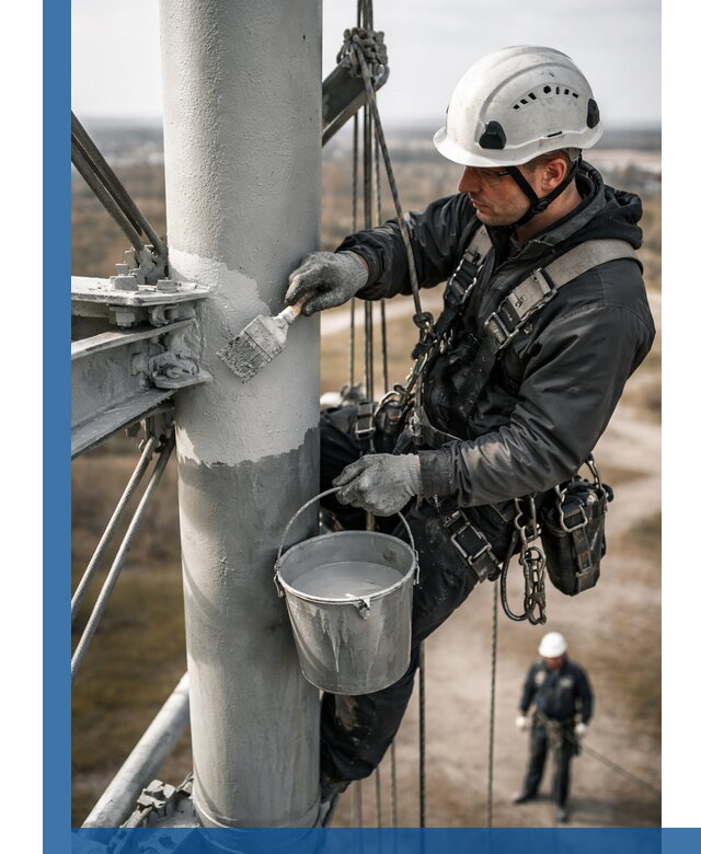 Покраска мачт связи в Алексине промышленными альпинистами