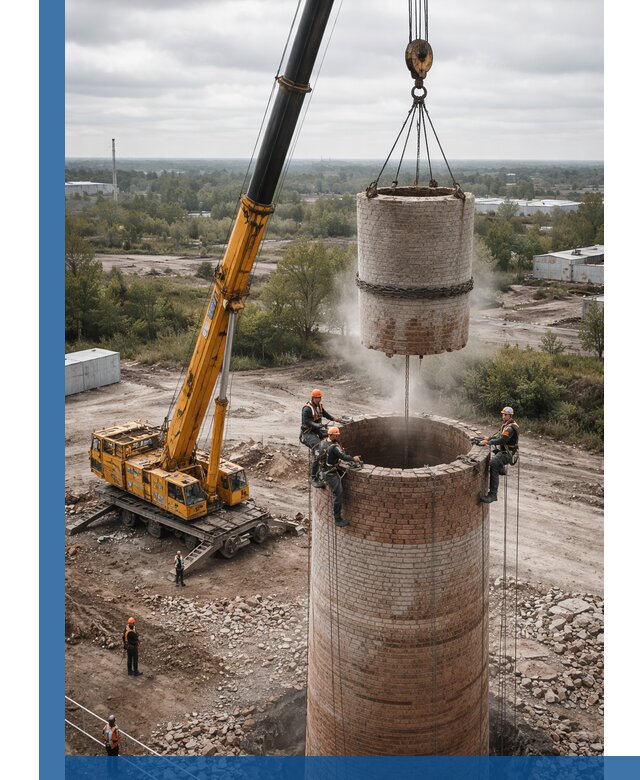 Демонтаж дымовой трубы в Алексине с гарантиями безопасности