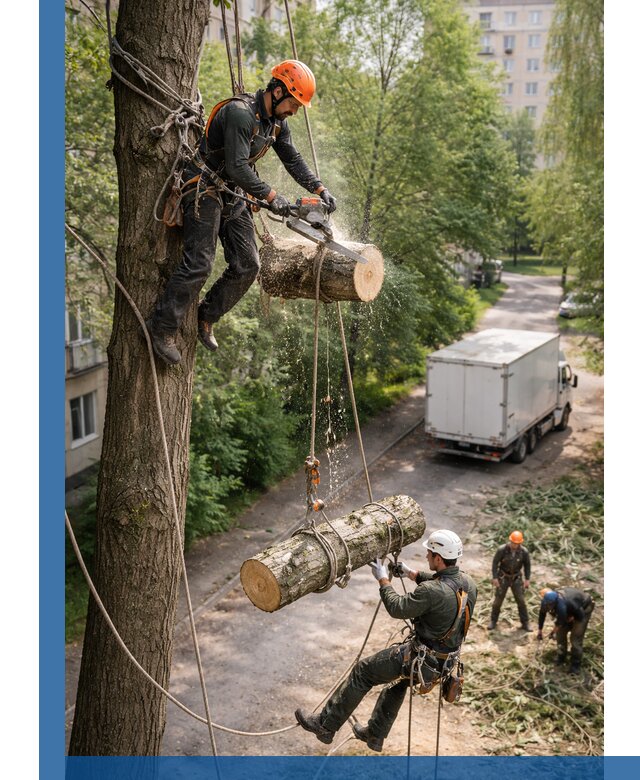 Спил деревьев альпинистами в Алексине, безопасно и без повреждений