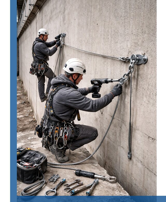 Монтаж анкерных линий высотной безопасности в Алексине