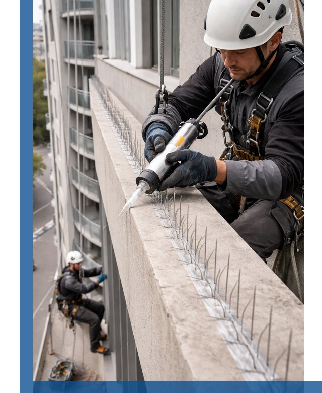 Установка шипов от птиц на фасадах и кровлях в Алексине